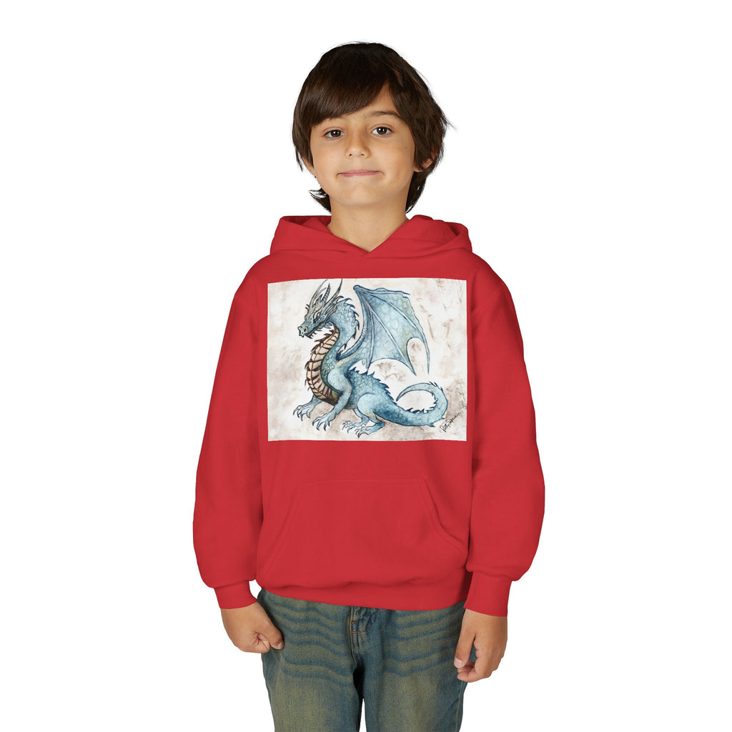 Blue Dragon Youth Hoodie – Watercolor Fantasy Art for Kids