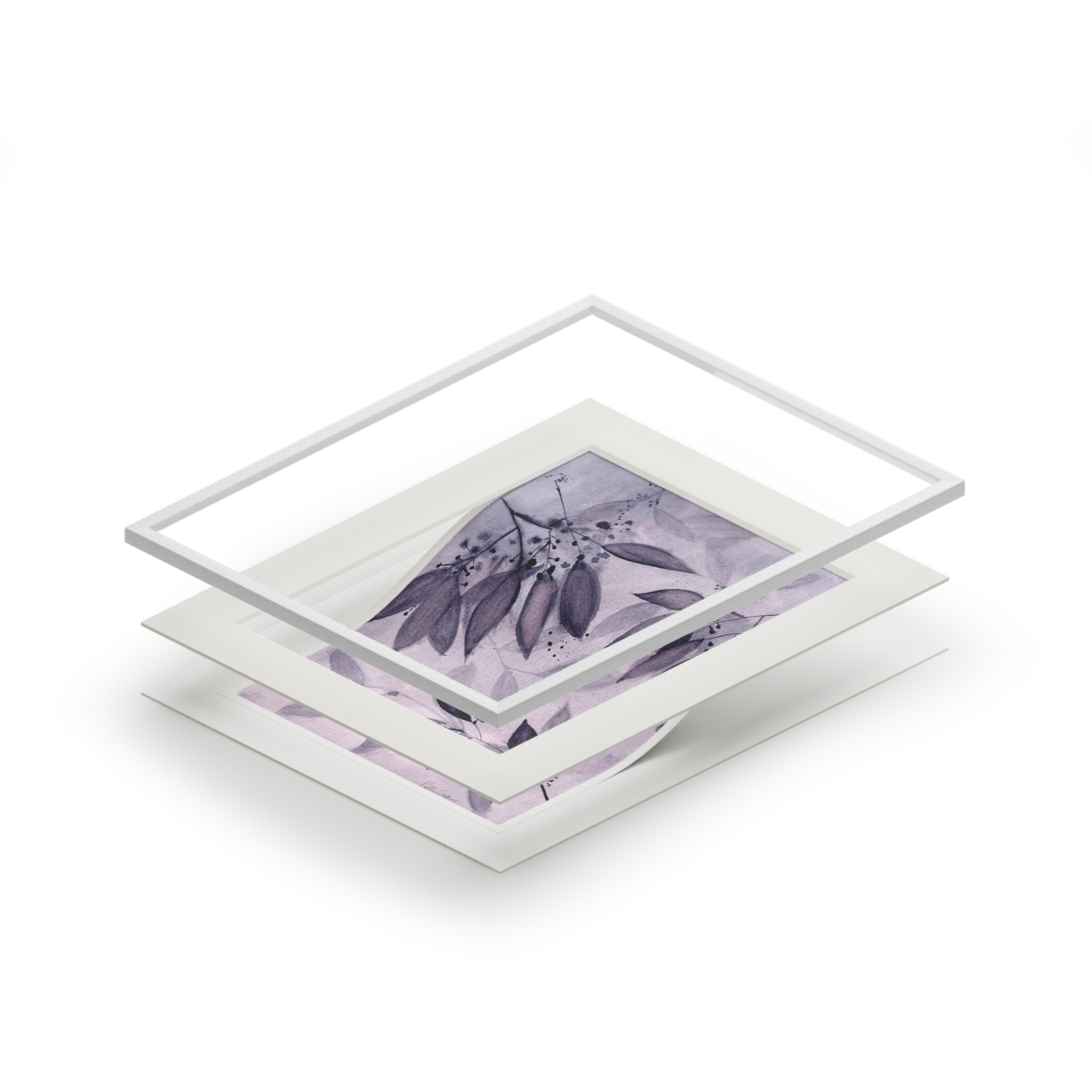 Midnight Leaves Watercolor Print (with mat)