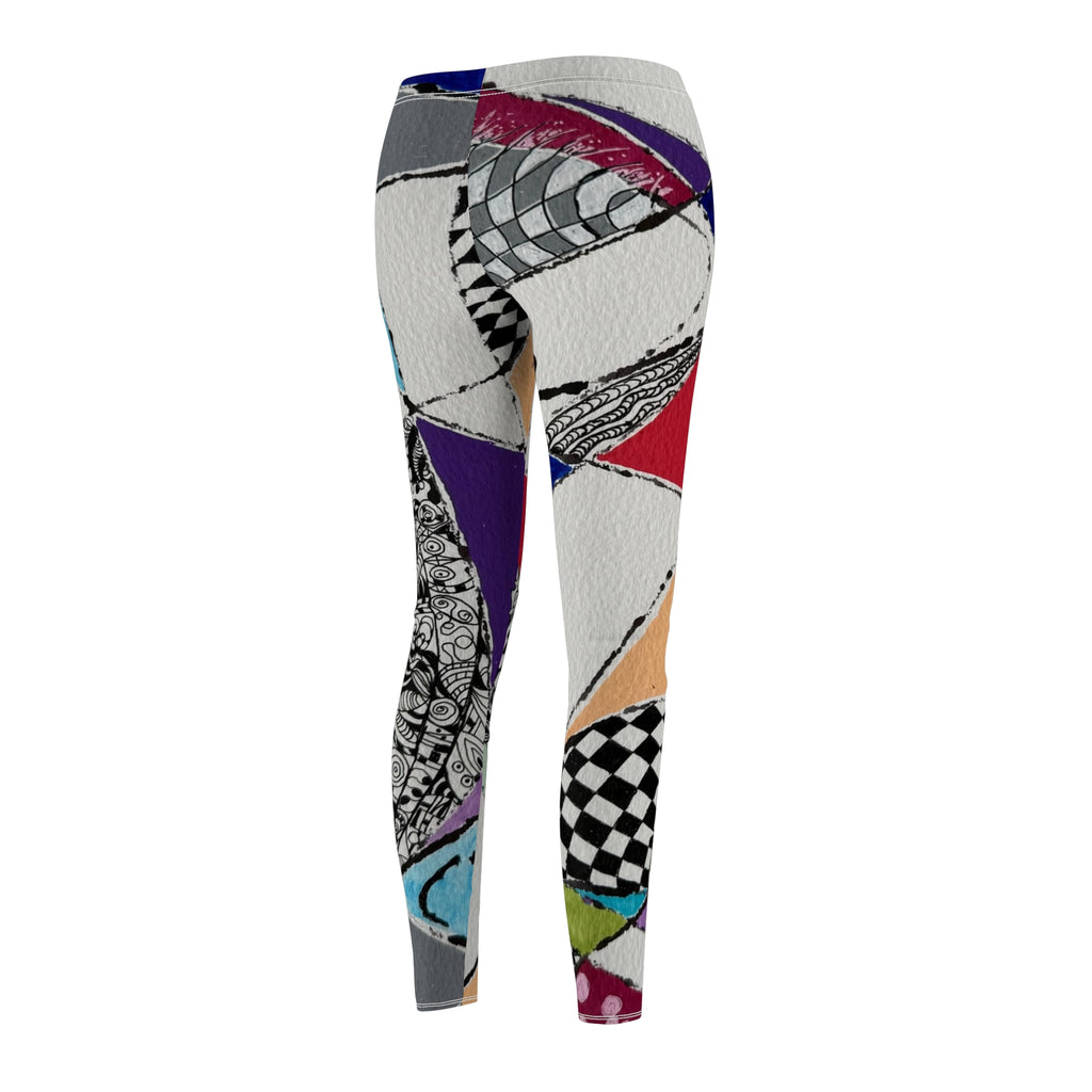 Abstract Geometric Zentangle Leggings – Ink & Watercolor Art