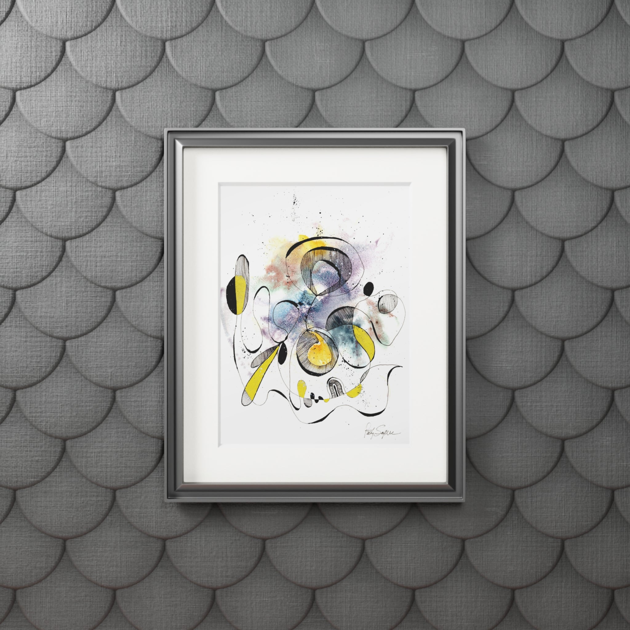 Colorful Abstract Art Print with Passepartout Frame - Modern Home Decor