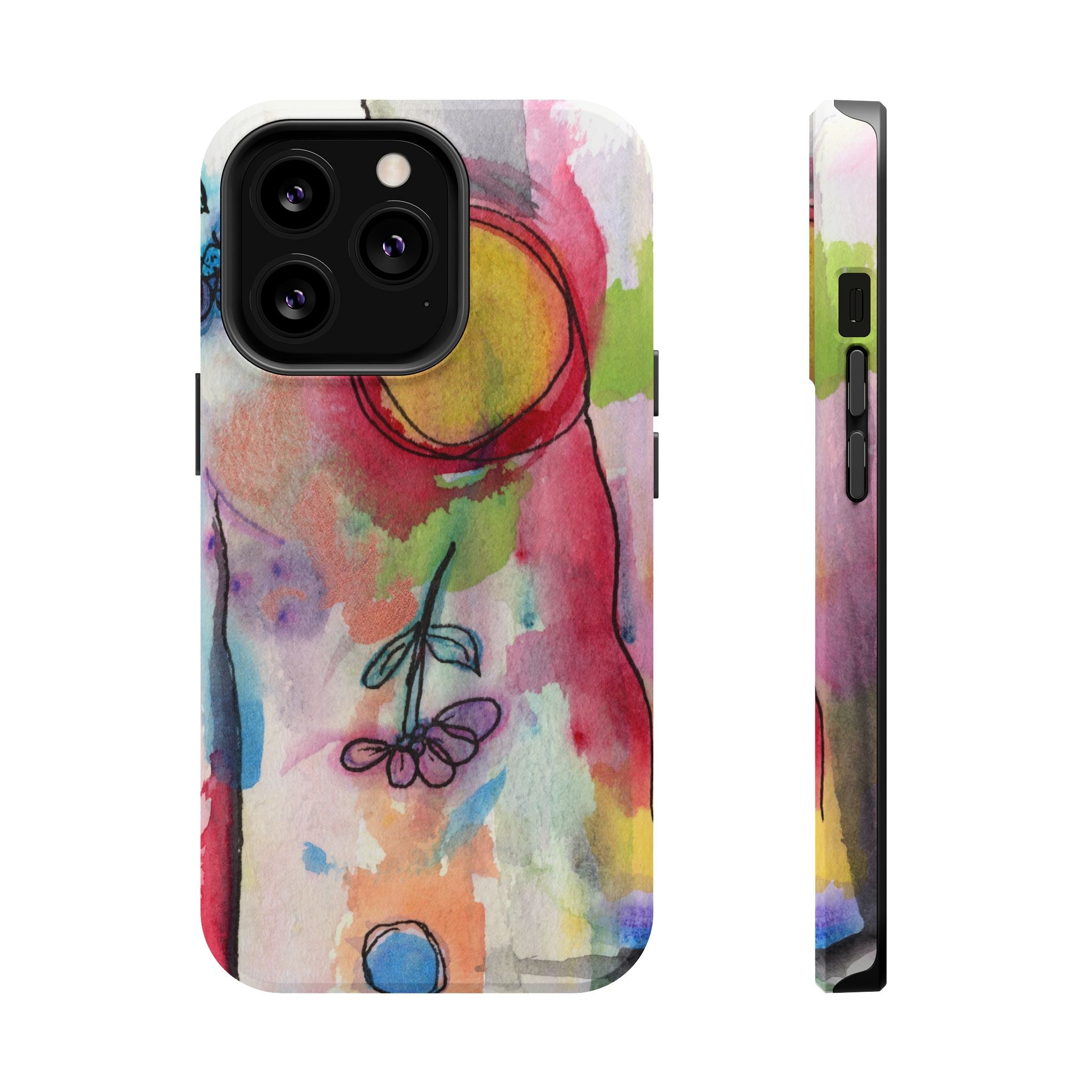 Artistic Magnetic Tough Case for Phone - Colorful Abstract Floral Design